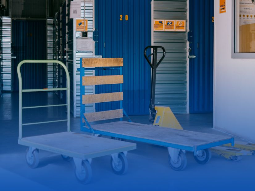 Kézikocsik, raklapemelő és targonca a Self Store Váci út raktárépületben | © Self Store Budapest